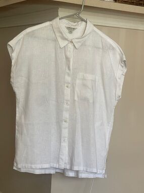Orvis White Linen Cap-Sleeve Button-Up Shirt